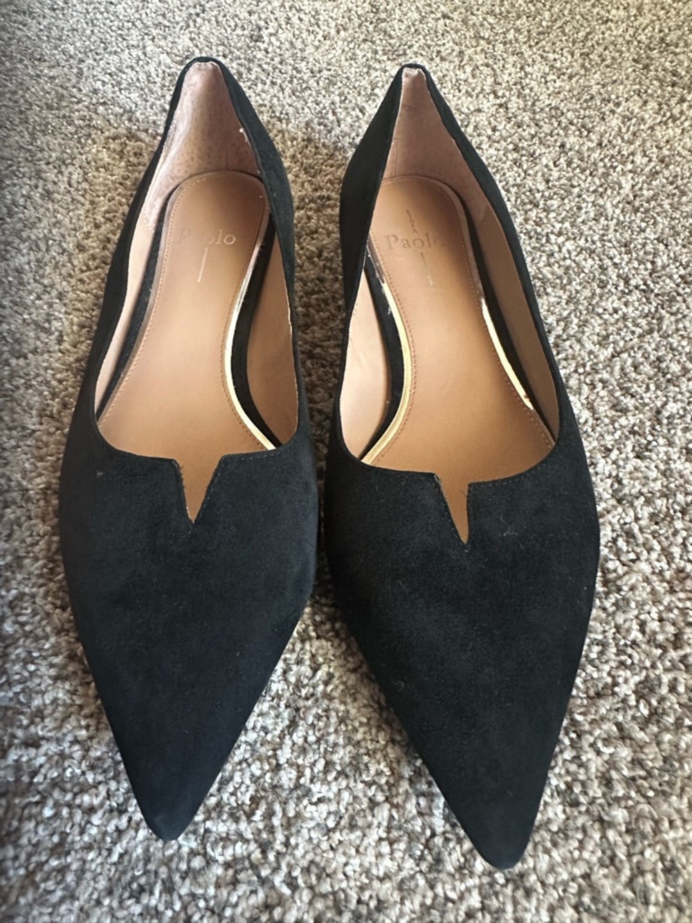 Paolo Black Suede Pointed V-Notch Flats